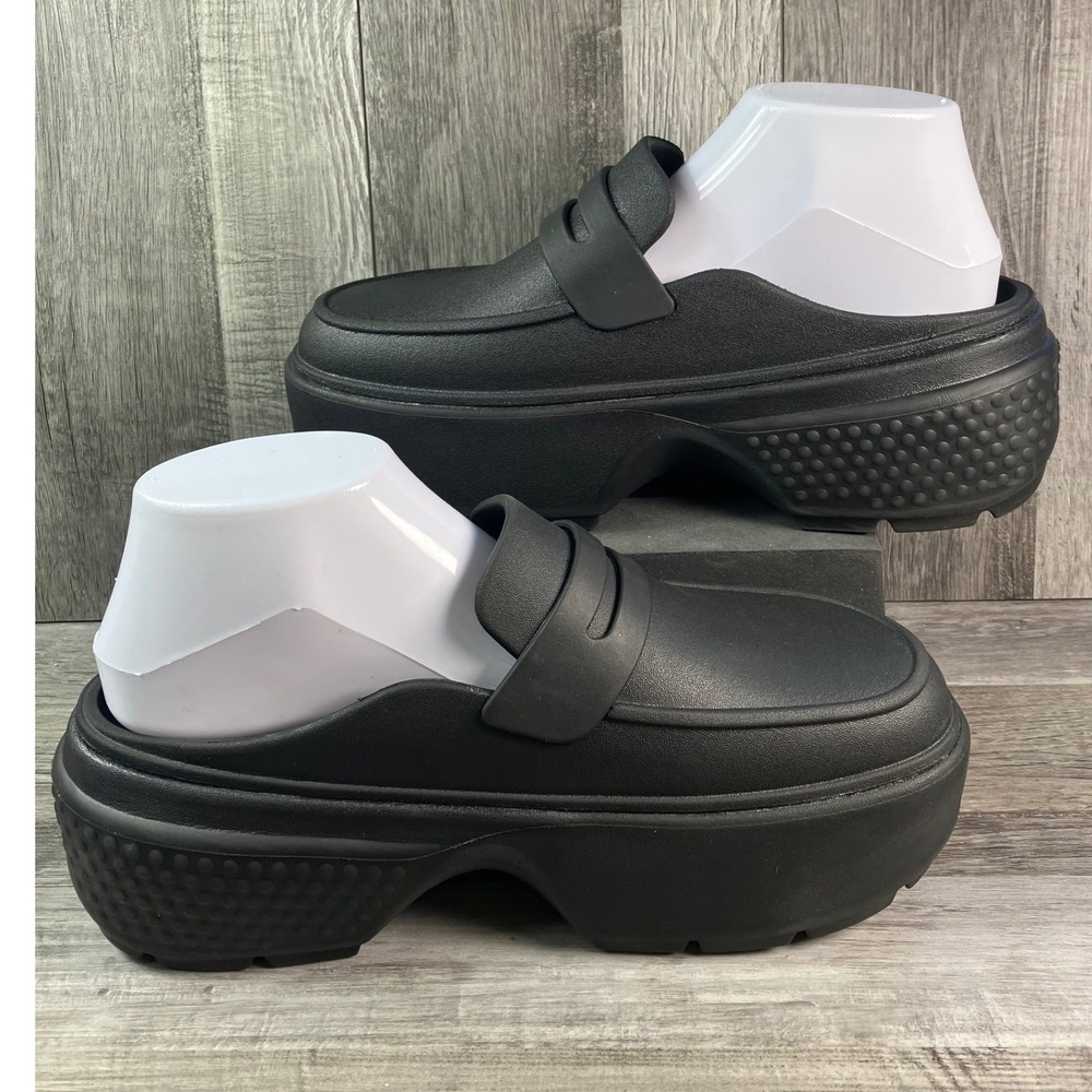 Crocs Stomp Loafer Black Platform Chunky Lug Sole Shoes Mens 7 Womens 9 - Picture 2 of 7